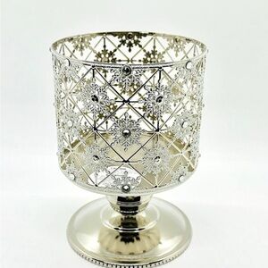 Bath & Body Works Silver Candle Holder with Vintage Lattice Design